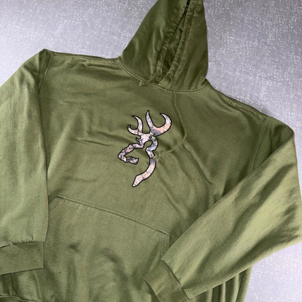 Browning Mens XXL Hoodie Olive Green Camo Buckmark Logo Pullover Sweatshirt